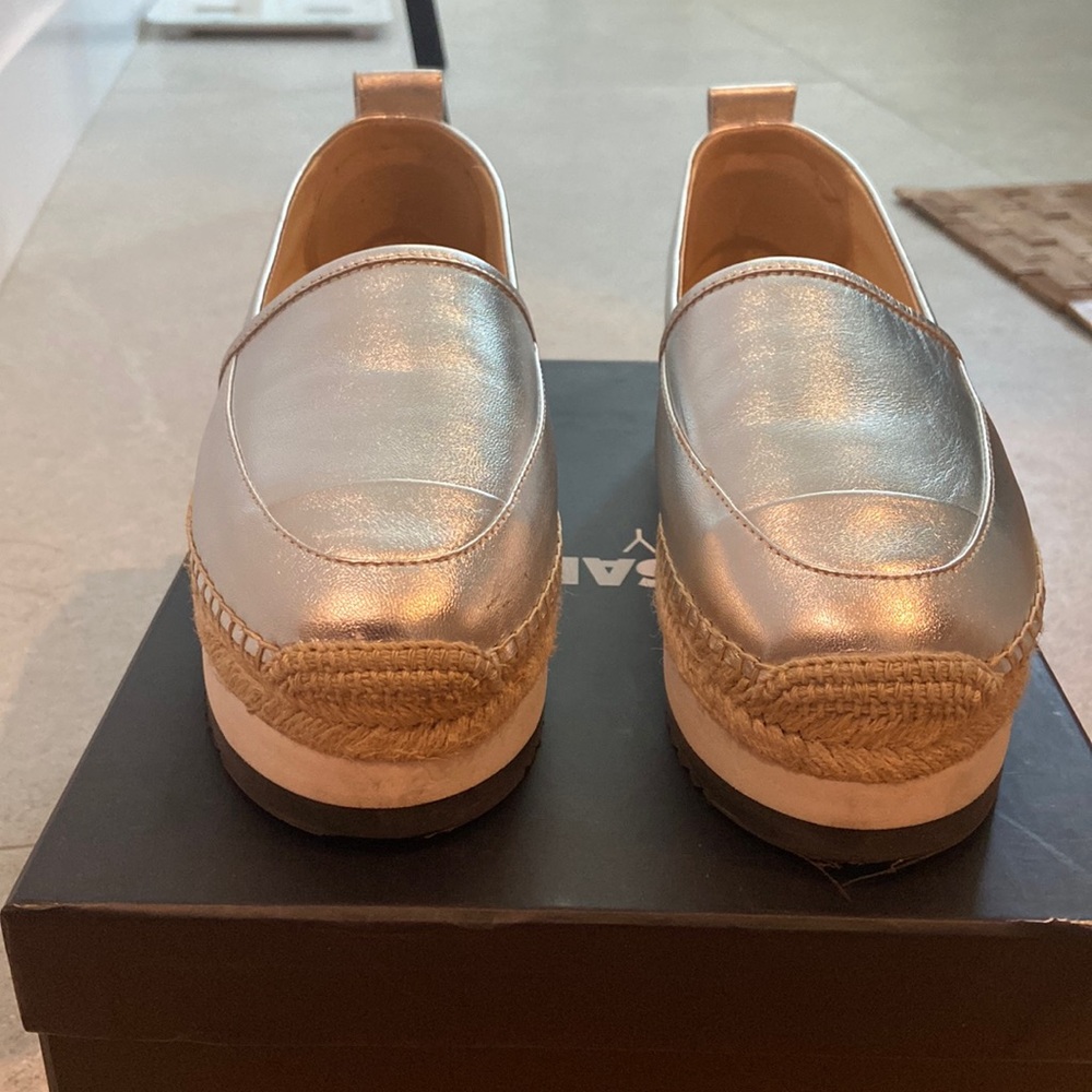 Jill sander navy espadrille in silver leather size 37